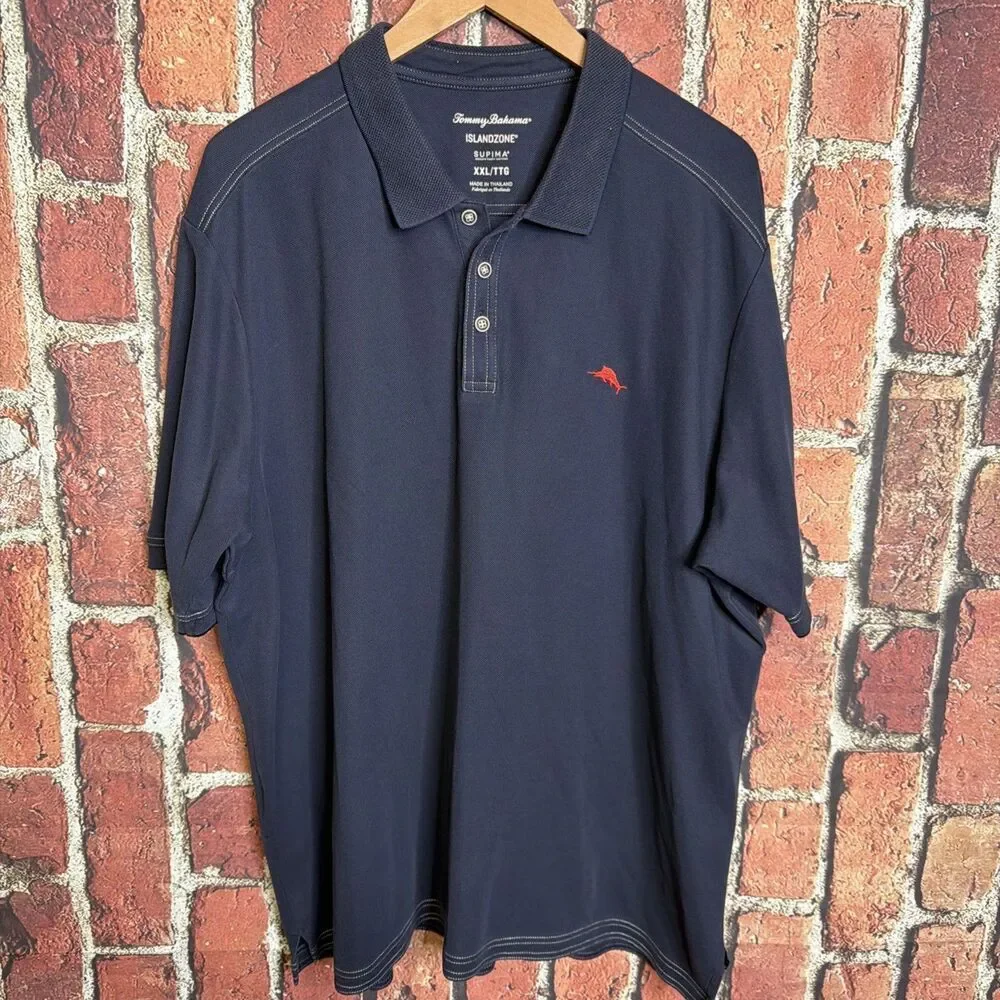 Mens Tommy Bahama Blue Polo Shirt 2XL IslandZone Supima Cotton